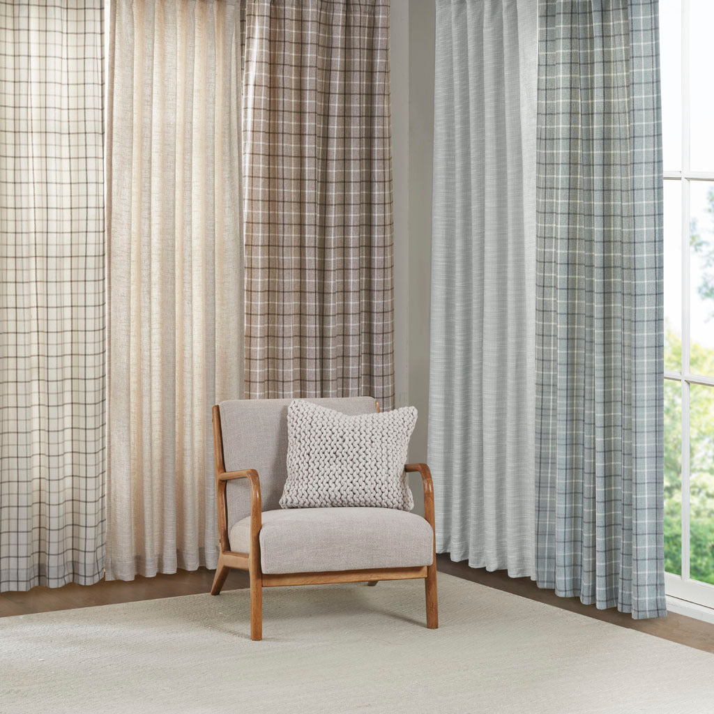 Plaid Rod Pocket And Back Tab Curtain Panel With Fleece Lining Natural Polyester