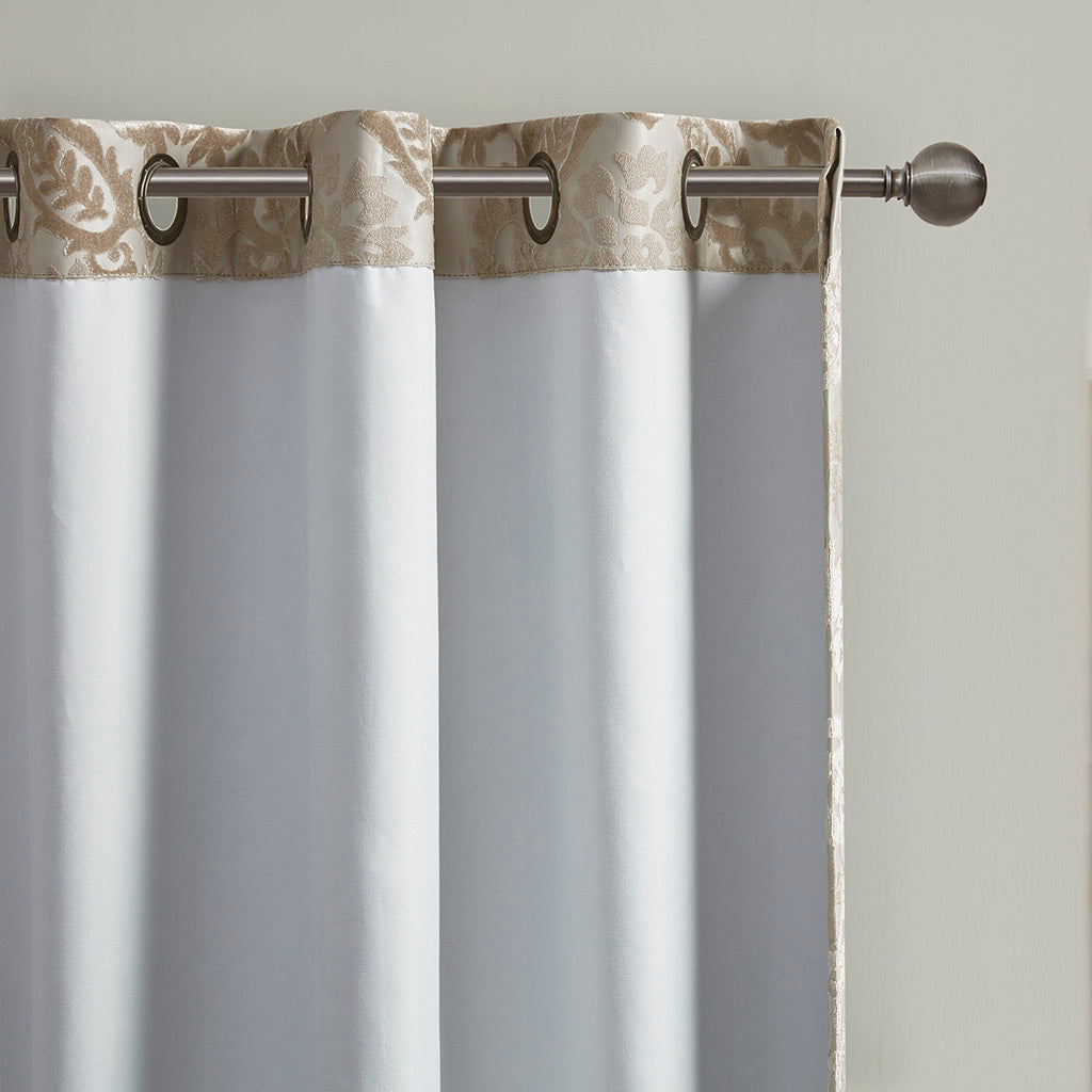 Knitted Jacquard Paisley Total Blackout Grommet Top Curtain Panel Only 1 Pc Panel Champagne Polyester