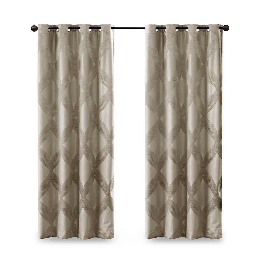 Ogee Knitted Jacquard Total Blackout Curtain Panel Only 1 Pc Panel Taupe Polyester