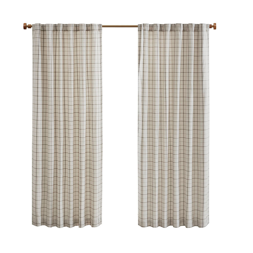 Plaid Rod Pocket And Back Tab Curtain Panel With Fleece Lining Natural Polyester