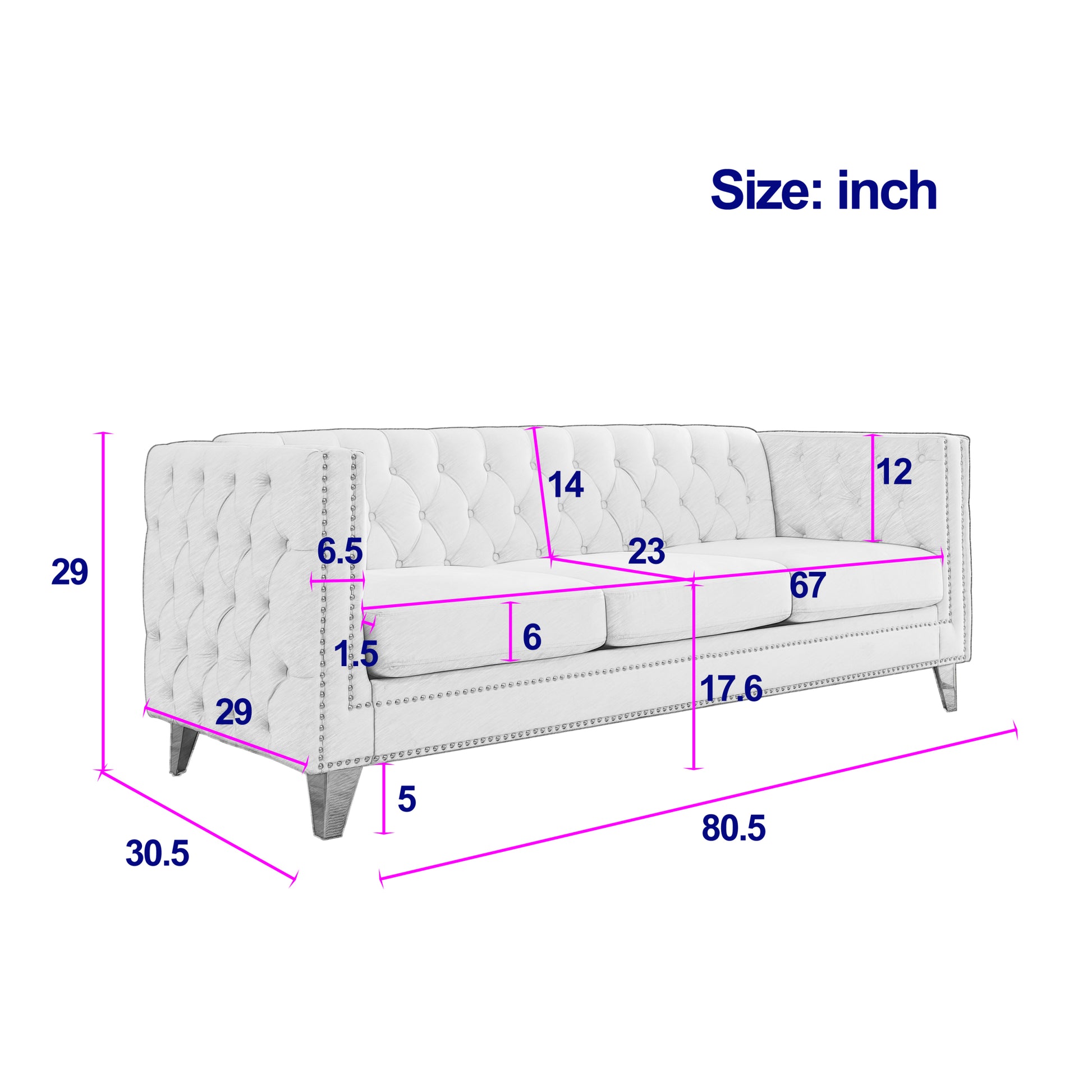 Contact Us For 3D Modeling Velvet Sofa For Living Room,Buttons Tufted Square Arm Couch, Modern Couch Upholstered Button And Metal Legs, Sofa Couch For Bedroom, Grey Velvet W834S00020 Gray Foam Velvet