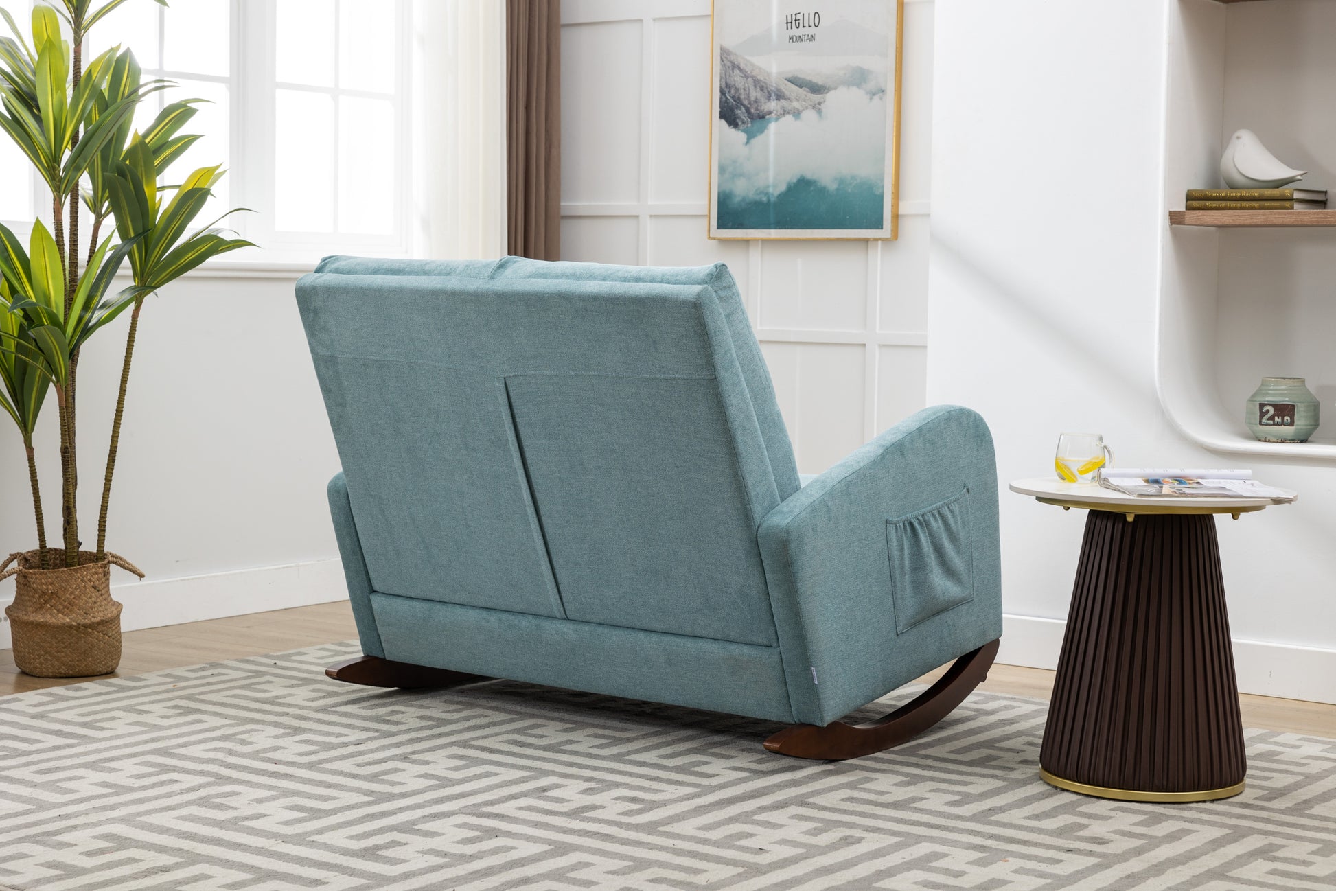 Coolmore Rocking Chair Upholstered Mid Century Modern Rocker Oversized Wingback Armchair For Living Room Light Blue Linen