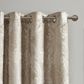 Knitted Jacquard Paisley Total Blackout Grommet Top Curtain Panel Only 1 Pc Panel Champagne Polyester