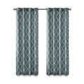 Fretwork Print Grommet Top Window Curtain Panel Only 1 Pc Panel White Blue Polyester