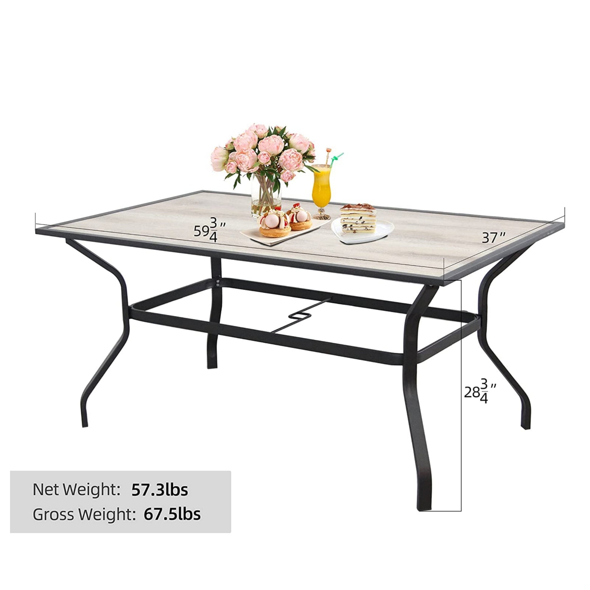 60" X 37" Patio Dining Table, Outdoor Large -