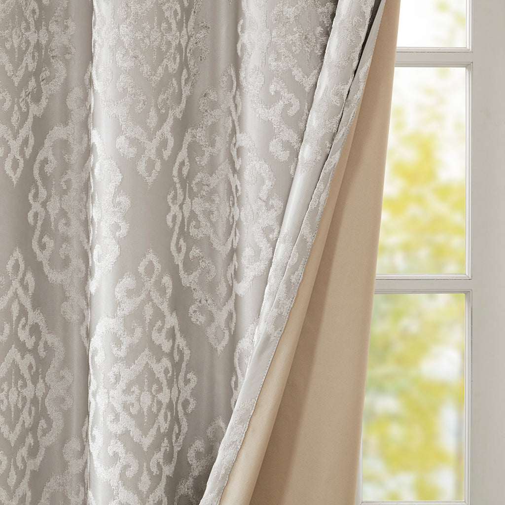 Knitted Jacquard Da Total Blackout Grommet Top Curtain Panel Only 1 Pc Panel Silver Polyester