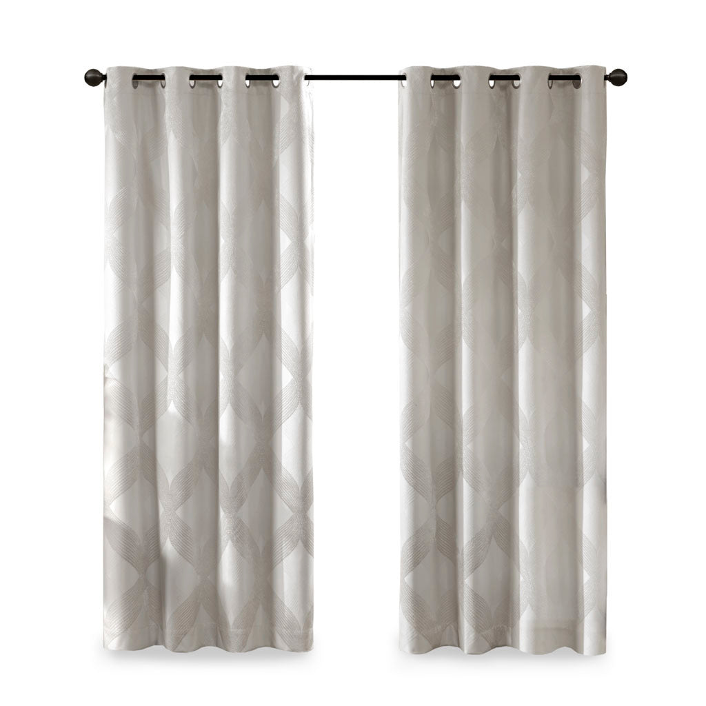 Ogee Knitted Jacquard Total Blackout Curtain Panel Only 1 Pc Panel Ivory Polyester