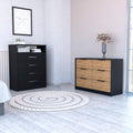 Meridian 2 Piece Bedroom Set, Dresser And Chest, Black And Pine Black Bedroom Engineered Wood