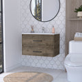 Lafayette 2 Drawer Wall Mounted Bathroom Vanity In Dark Brown And White Brown Engineered Wood