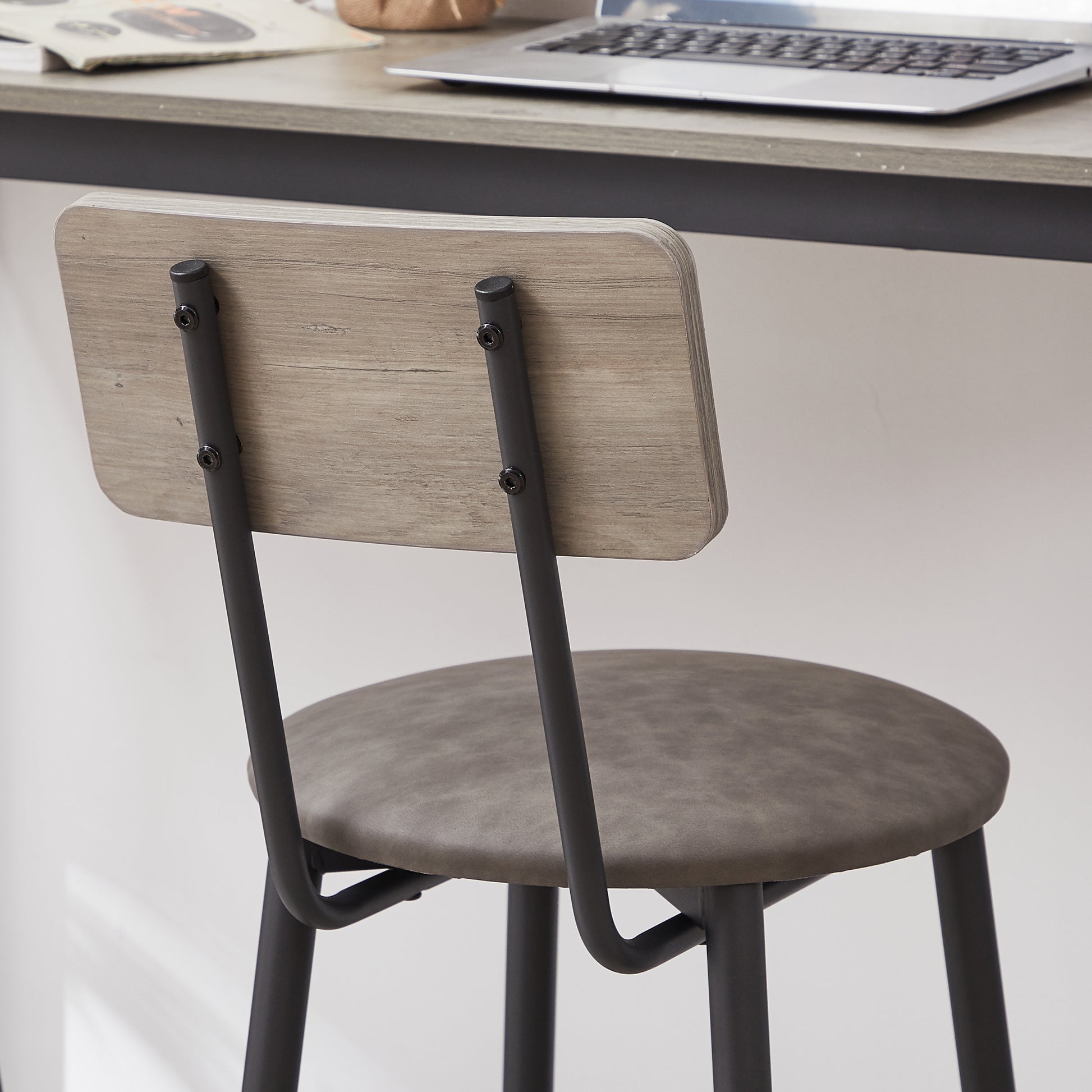 Round Bar Stool Set With Shelf, Upholstered Stool With Backrest Grey, 23.62'' W X 23.62'' D X 35.43'' H. Grey Particle Board