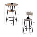 Round Bar Stool Set With Shelf, Upholstered Stool With Backrest Grey, 23.62'' W X 23.62'' D X 35.43'' H. Grey Particle Board