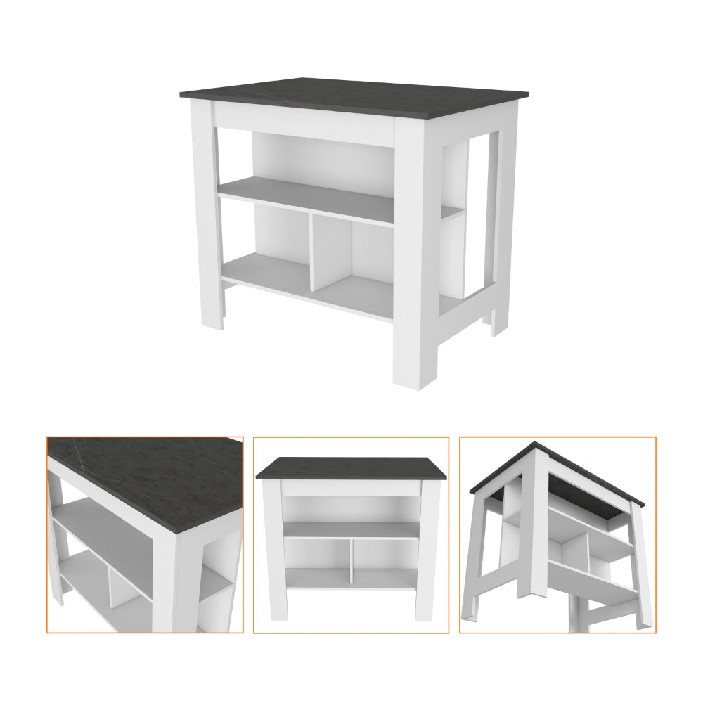 White And Onyx 2 Piece Kitchen Set, Kitchen Island And Wall Cabinet White Engineered Wood