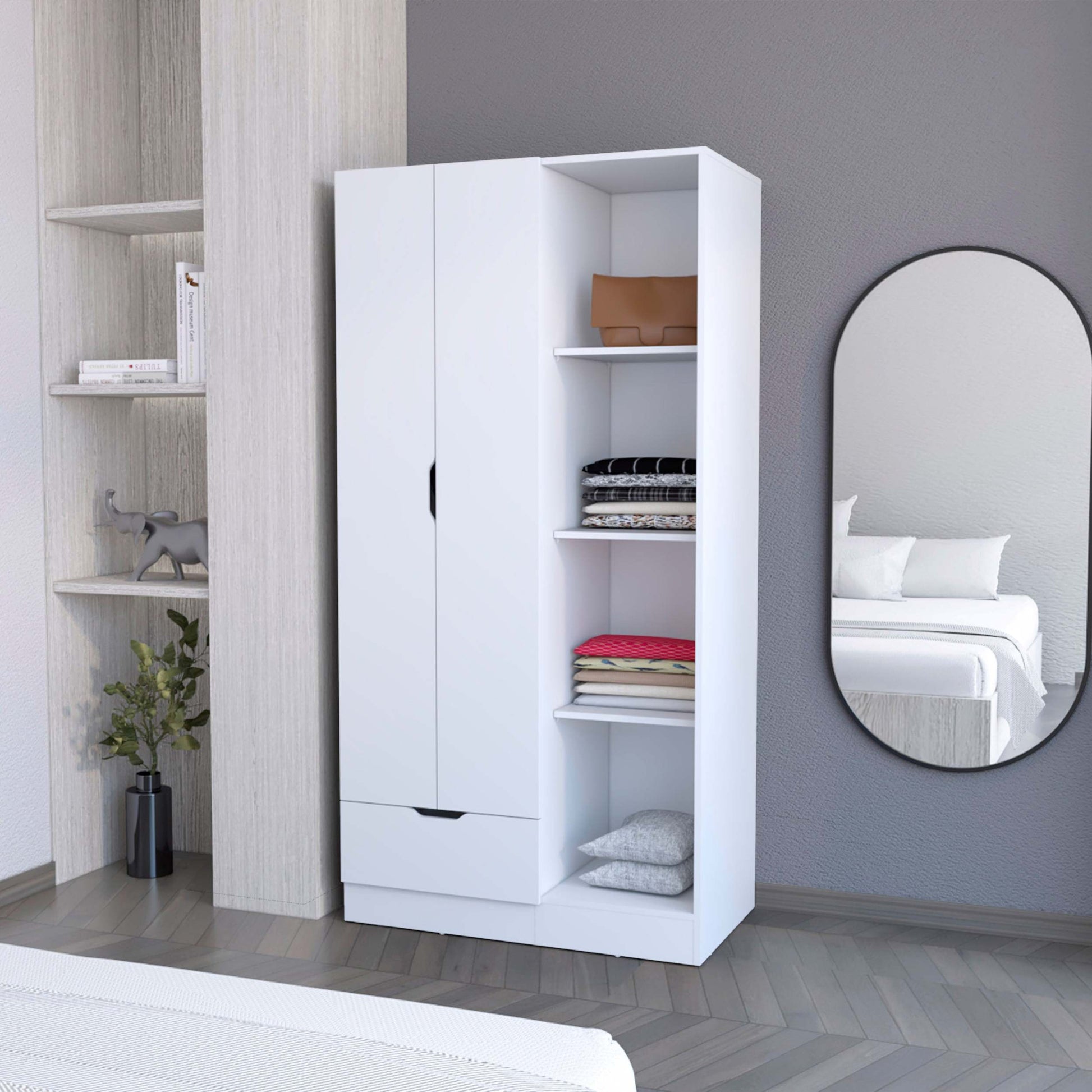 Cimarron 2 Door Armoire With Open Compartment White White Engineered Wood