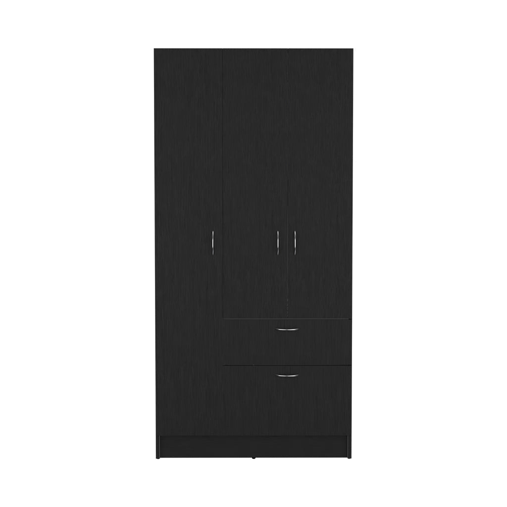 Capwell 2 Piece Bedroom Set, Armoire And Dresser, Black And Pine Black Bedroom Engineered Wood