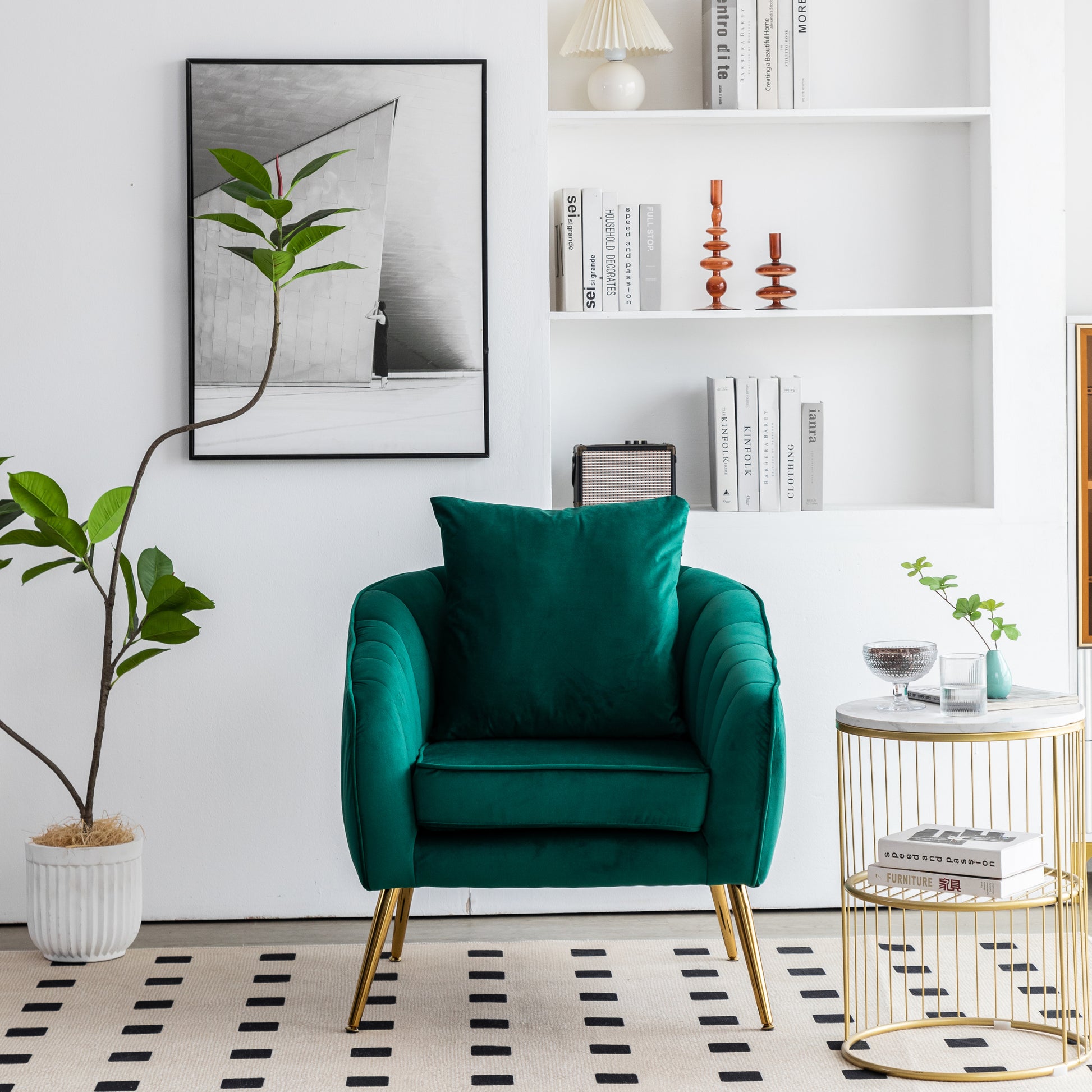 Velvet Accent Chair With Ottoman, Modern Tufted Barrel Chair Ottoman Set For Living Room Bedroom, Golden Finished, Christmas Green Green Foam Velvet