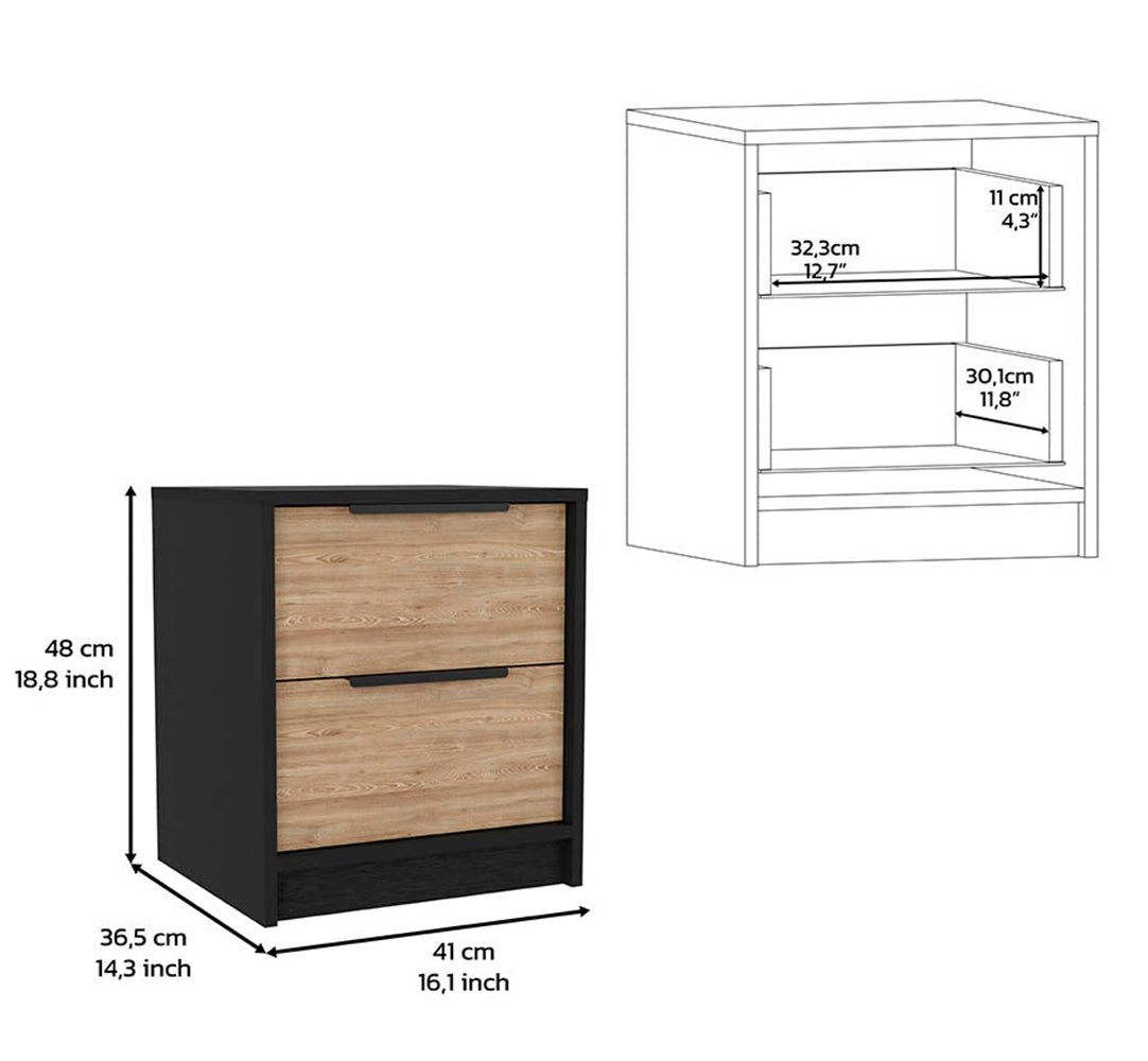 Centura 3 Piece Bedroom Set, Two Nightstands And Dresser, Black And Pine Brown 2 Piece Set Bedroom Engineered Wood