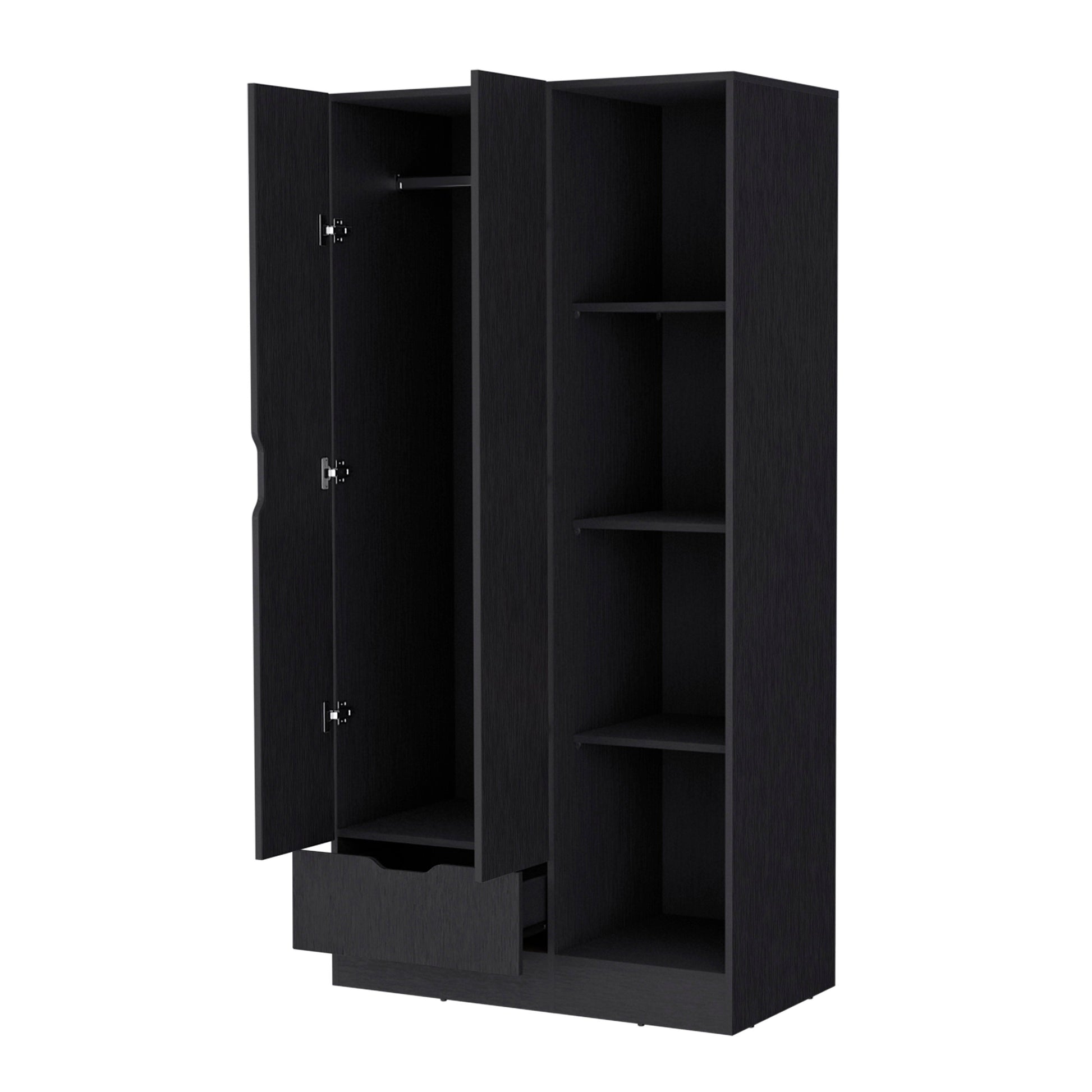 Cimarron 2 Door Armoire With Open Compartment Black Black Engineered Wood