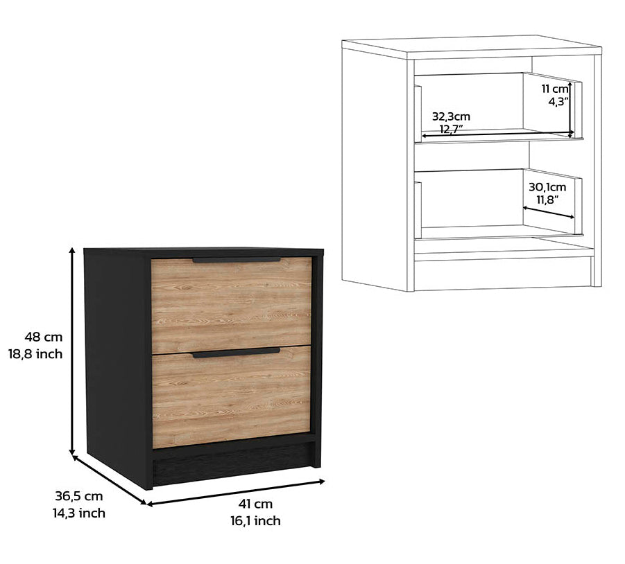 Hartford 3 Piece Bedroom Set, Two Nightstands And Dresser, Black, Pine And Light Oak Black Bedroom Engineered Wood