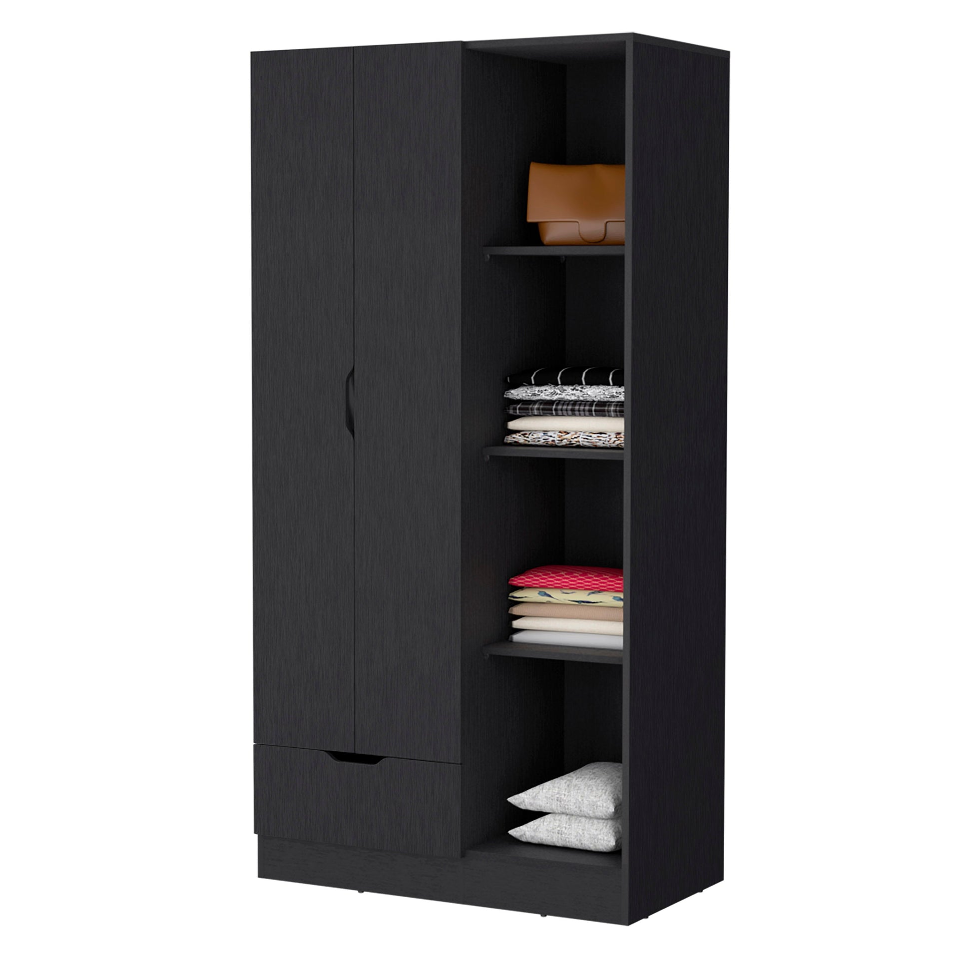 Cimarron 2 Door Armoire With Open Compartment Black Black Engineered Wood