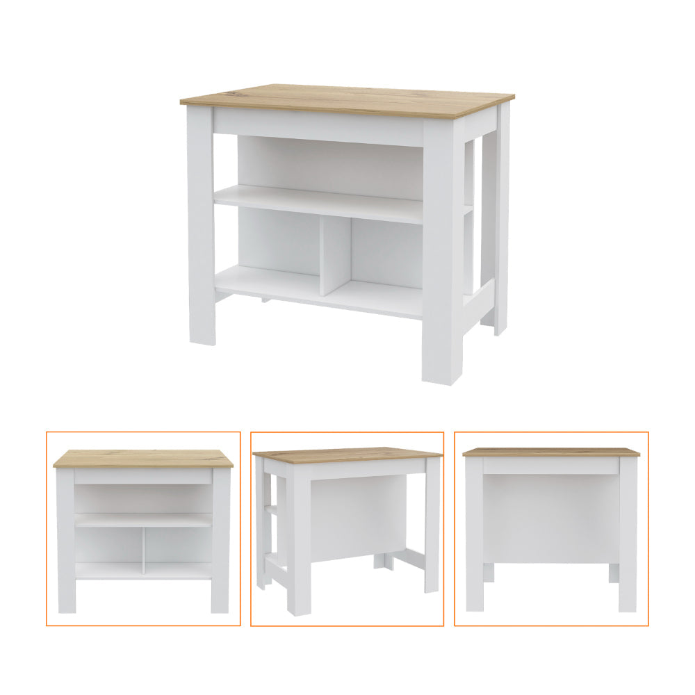 White And Light Oak 2 Piece Kitchen Set, Kitchen Island And Wall Cabinet White Engineered Wood