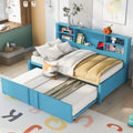Metal Twin Size Daybed With Twin Size Trundle, Storage Shelves And Usb Ports, Blue Box Spring Not Required Twin Blue Metal Bed Frame Metal & Wood