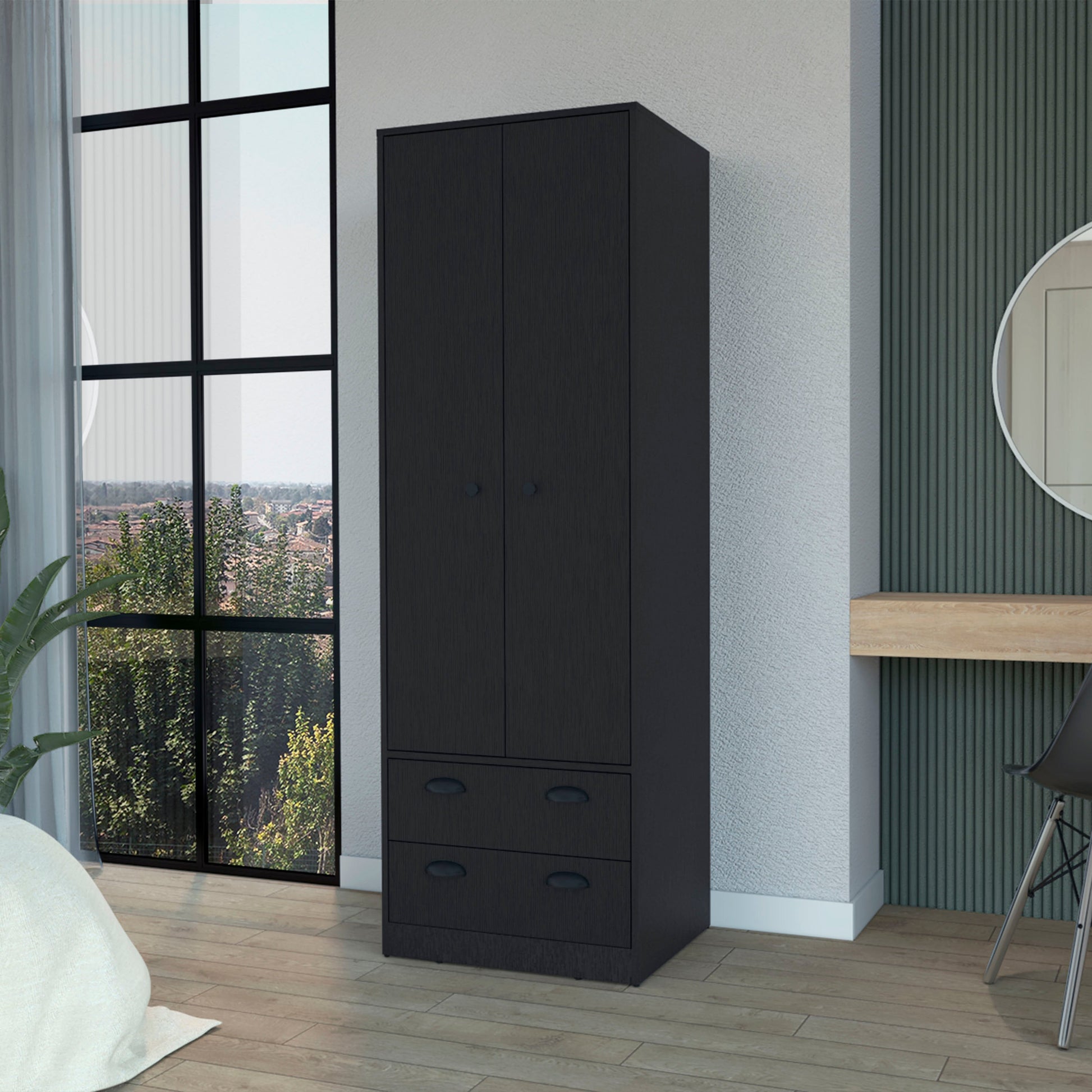 Westminster 2 Door 2 Drawer Armoire With Hanging Rod Black Black Engineered Wood