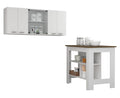 Briargate 2 Piece Kitchen Set, Kitchen Island And Wall Cabinet, White And Walnut White Engineered Wood