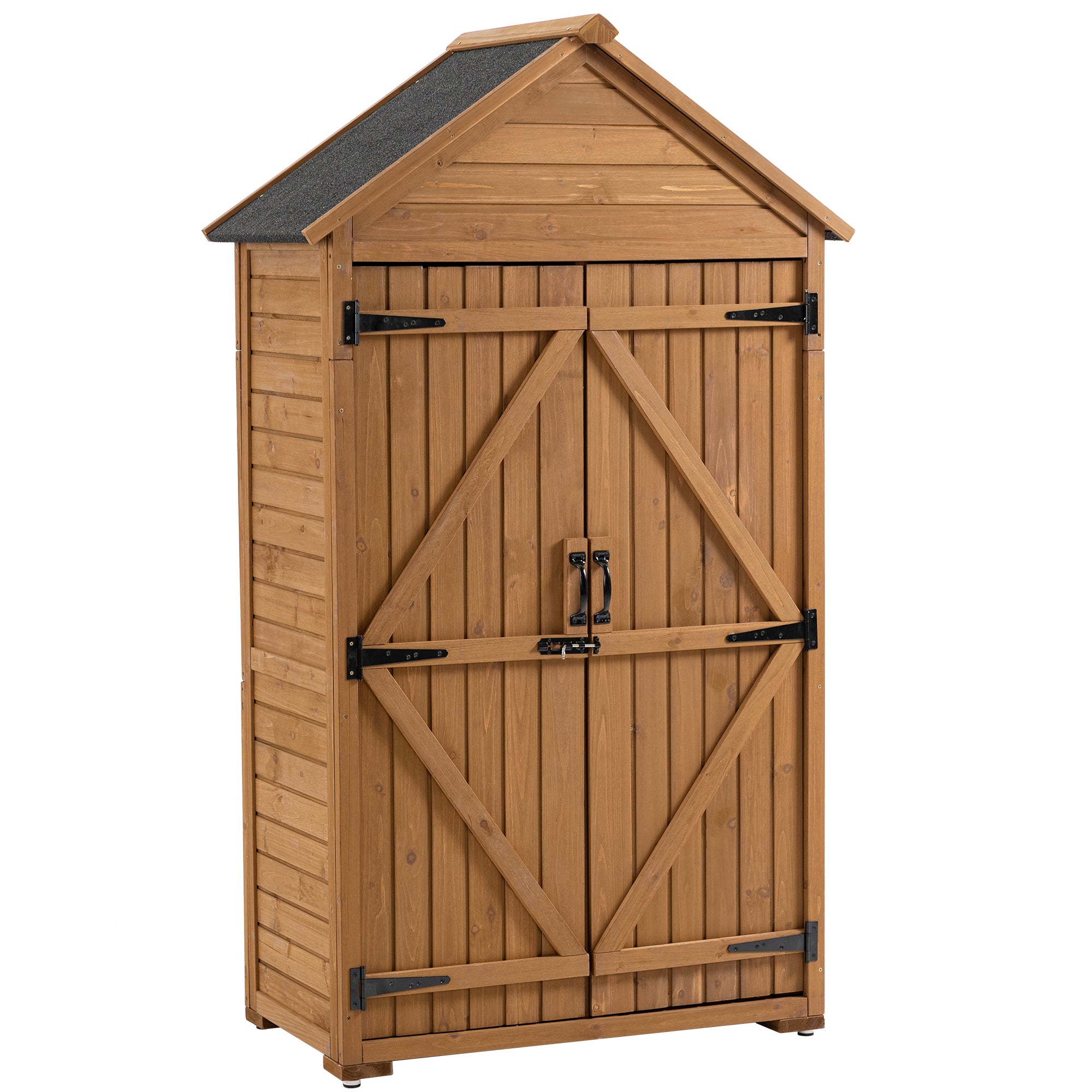 Outdoor Storage Cabinet, Garden Wood Tool Shed, Outside Wooden Shed Closet With Shelves And Latch For Yard 39.56"X 22.04"X 68.89" Yellow Brown Wood Stainless Steel