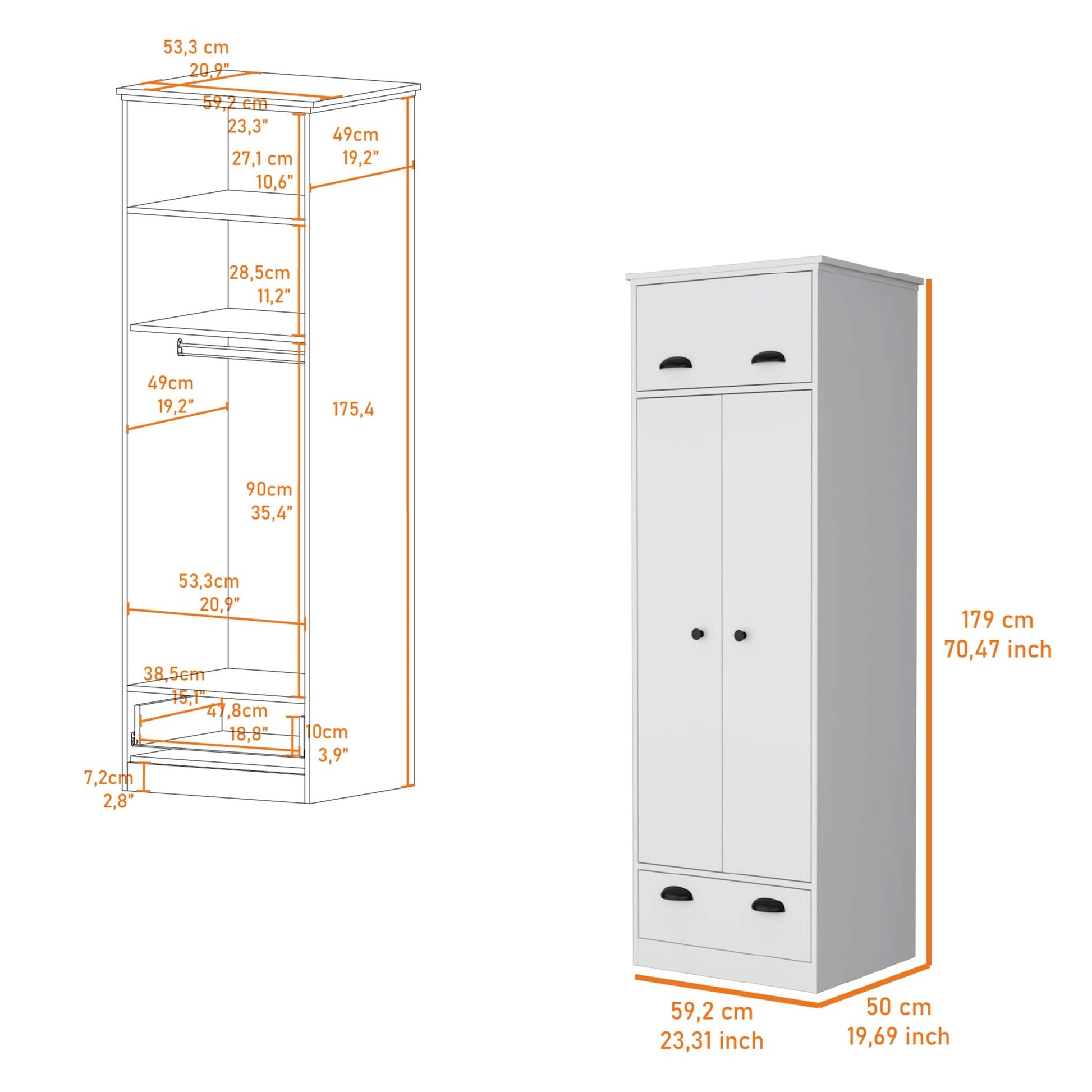 White Double Door And 1 Drawer Armoire White Engineered Wood