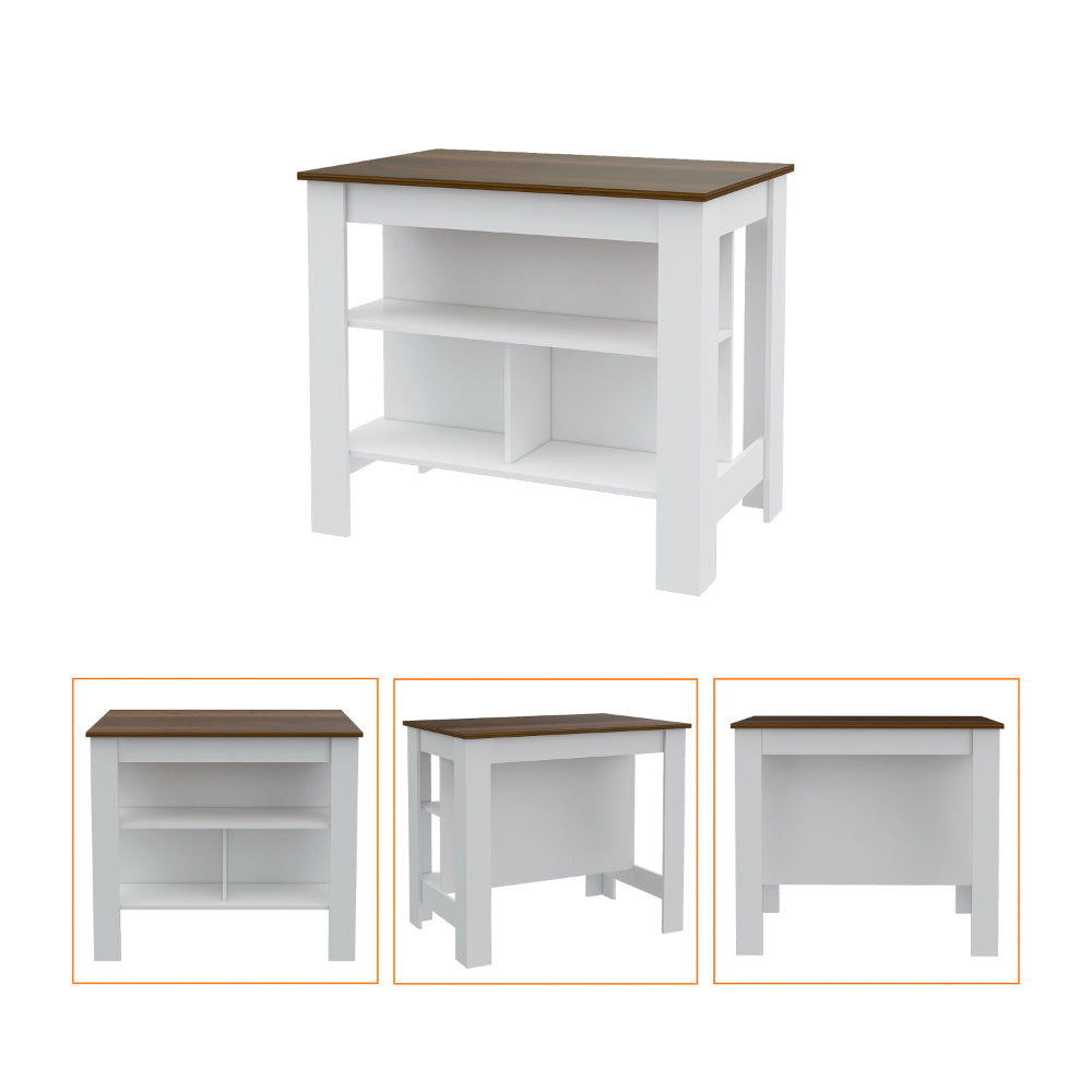 Briargate 2 Piece Kitchen Set, Kitchen Island And Wall Cabinet, White And Walnut White Engineered Wood