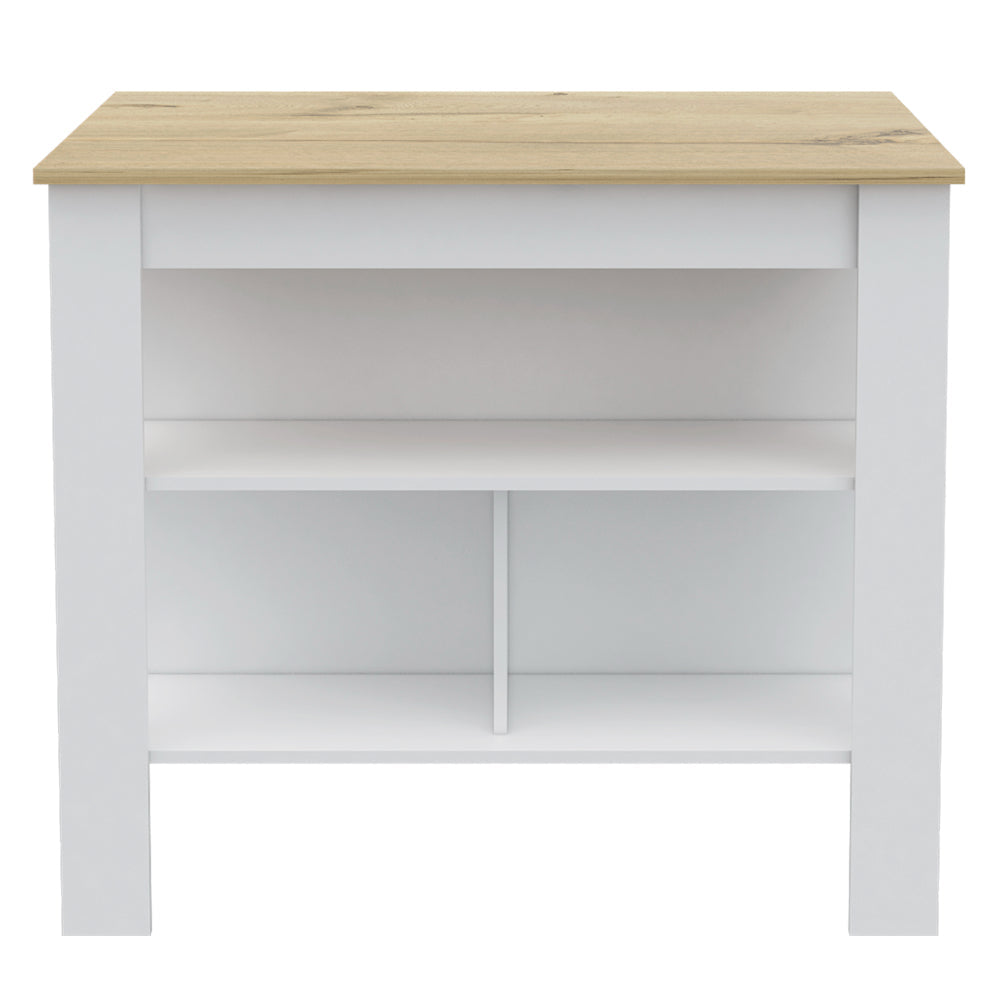 White And Light Oak 2 Piece Kitchen Set, Kitchen Island And Wall Cabinet White Engineered Wood