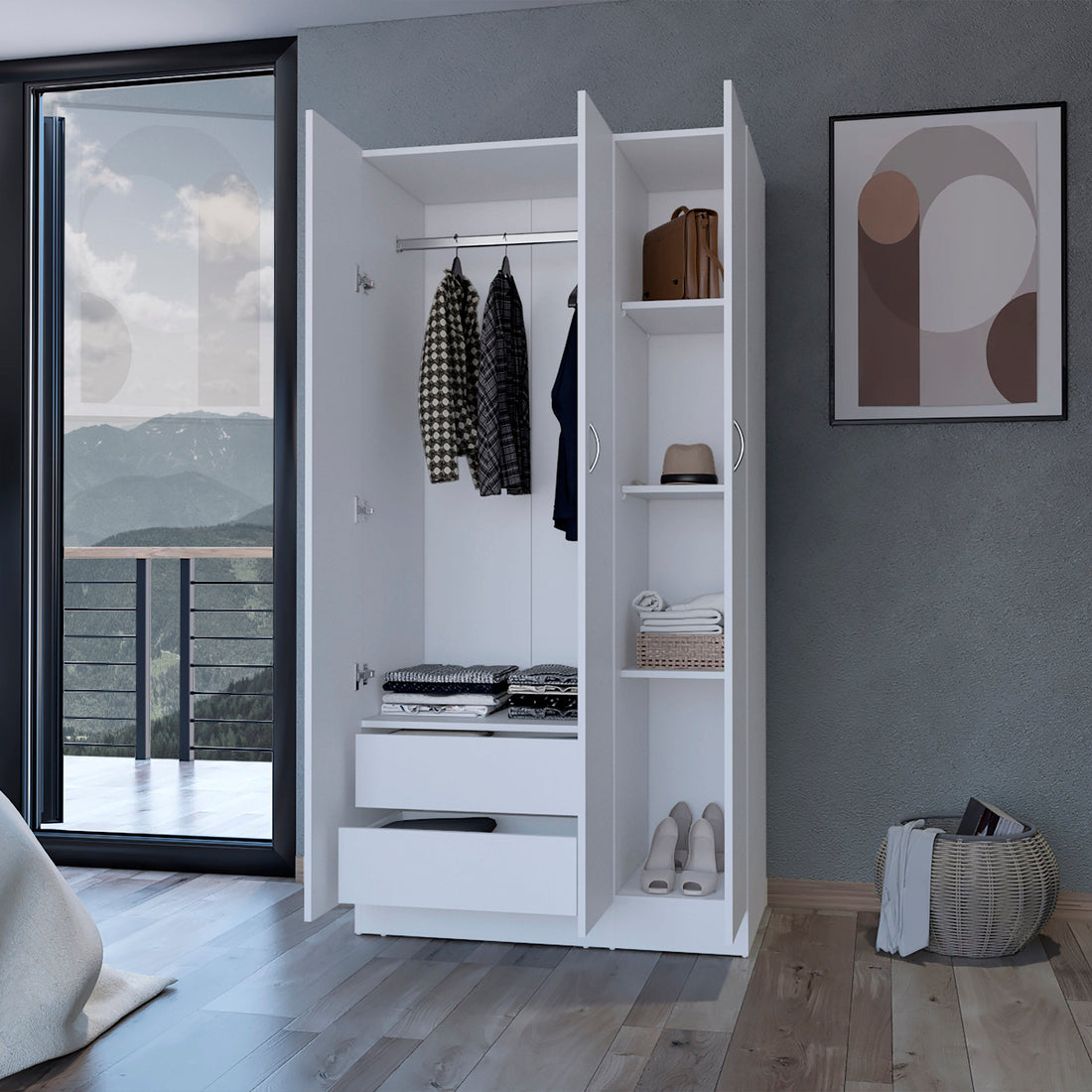 Augusta 3 Door Wardrobe With Hanging Rod White White Engineered Wood