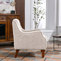 Beige Accent Chair, Living Room Chair, Footrest Chair Set With Vintage Brass Studs, Button Tufted Upholstered Armchair For Living Room, Comfy Reading Chair For Bedroom, Reception Room Beige Linen