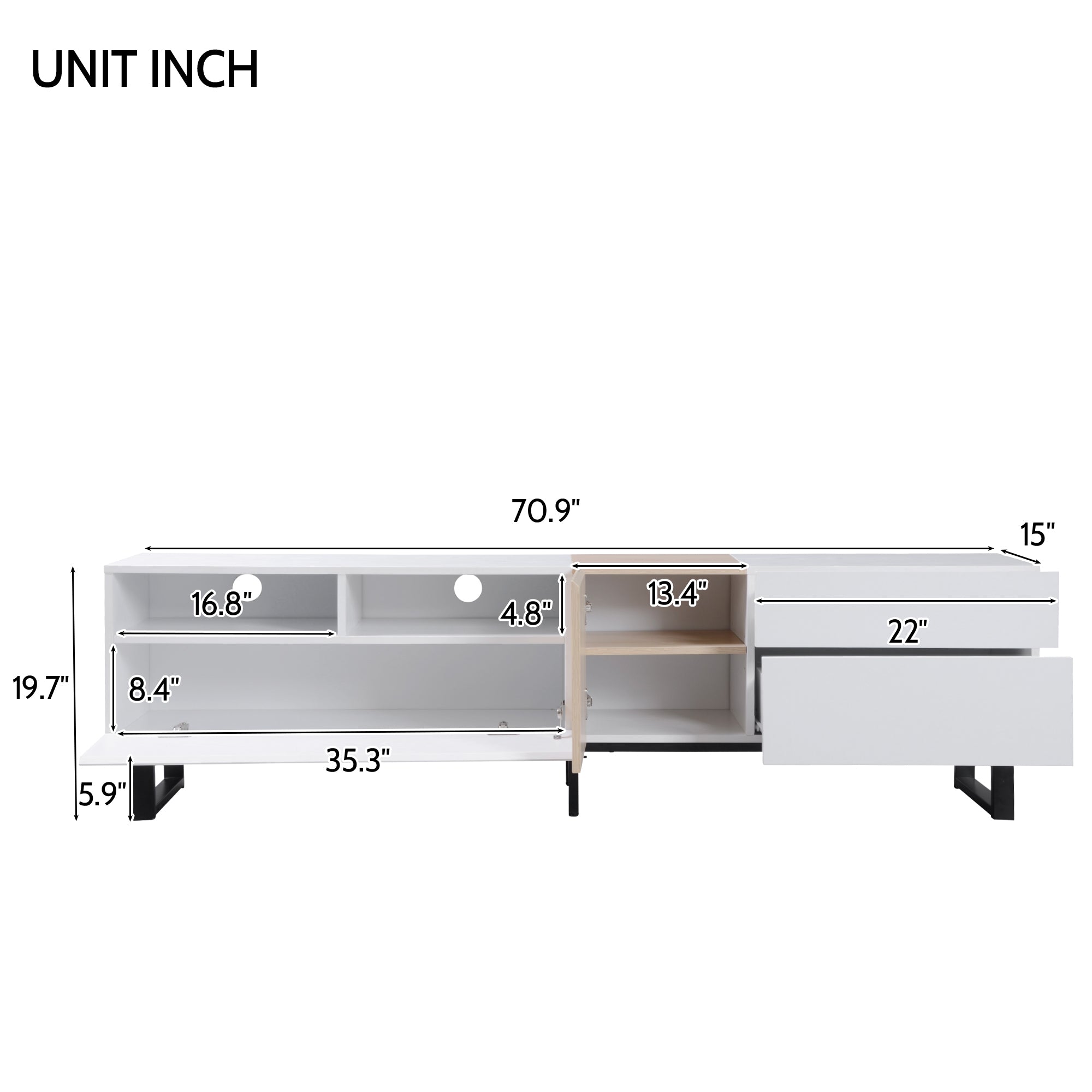 Modern TV Stand for 80'' TV with Double Storage Space white-mdf