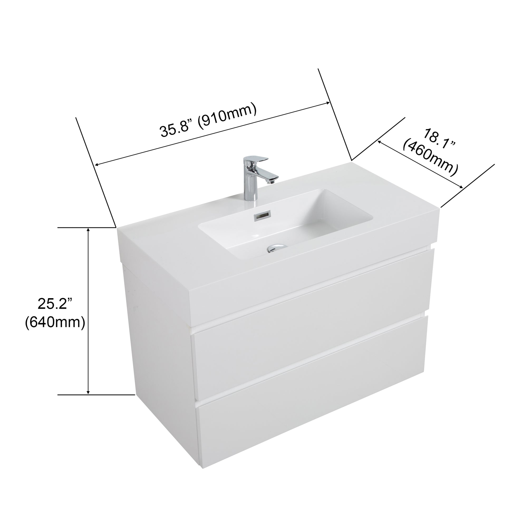 Alice 36" White Bathroom Vanity With Sink, Large Storage Wall Mounted Floating Bathroom Vanity For Modern Bathroom, One Piece White Sink Basin Without Drain And Faucet, Pre Assembled White Mdf