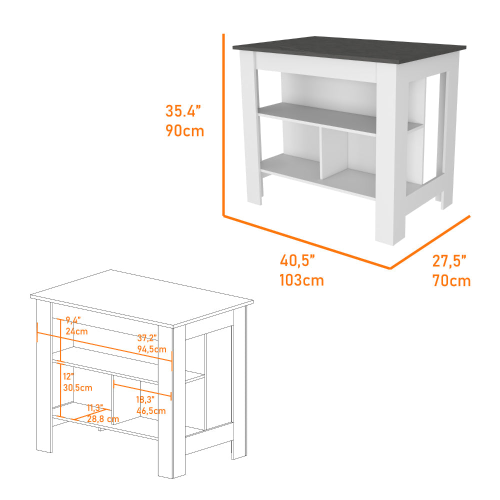 White And Onyx 2 Piece Kitchen Set, Kitchen Island And Wall Cabinet White Engineered Wood