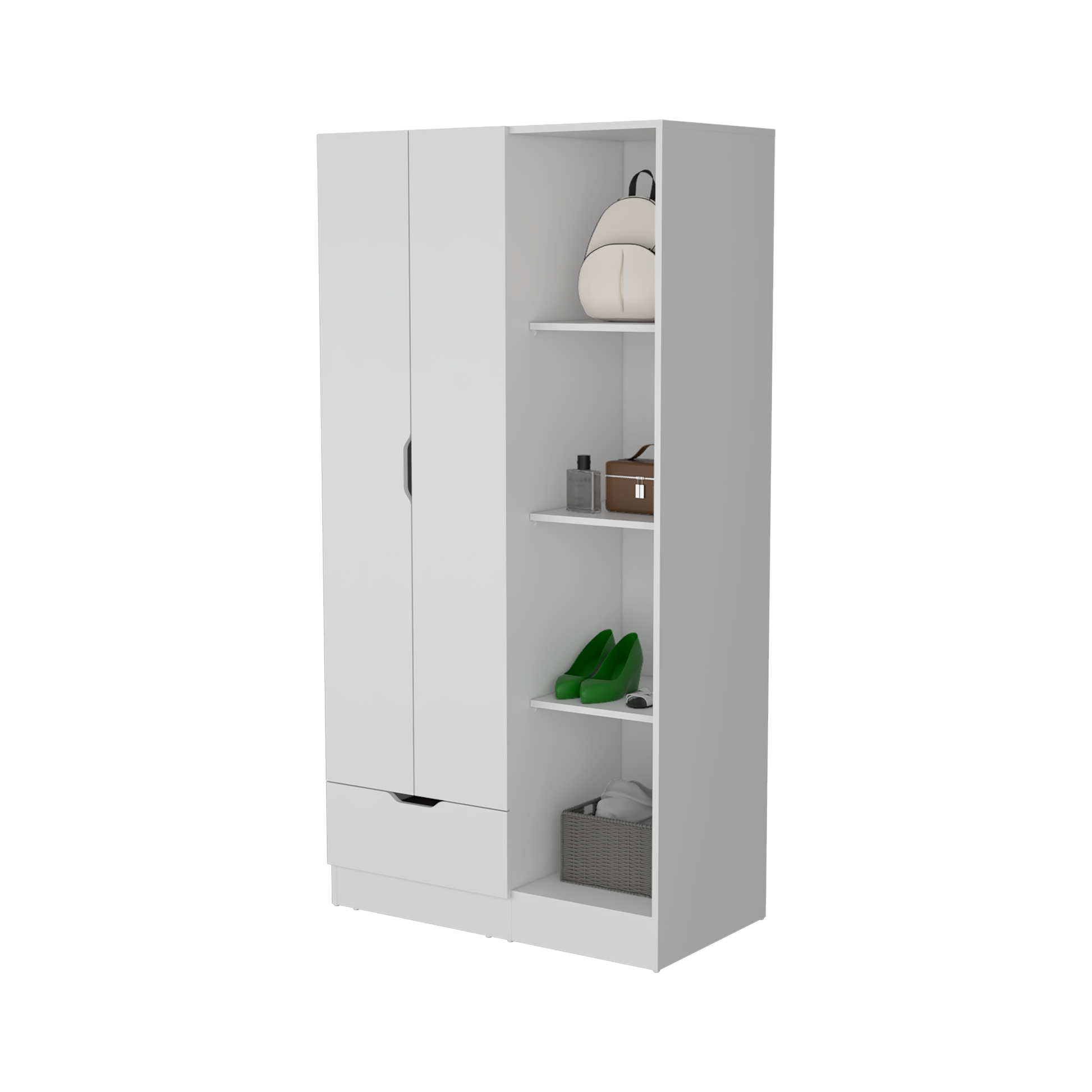 Cimarron 2 Door Armoire With Open Compartment White White Engineered Wood