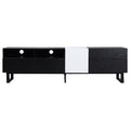 Modern Tv Stand For 80'' Tv With Double Storage Space, Media Console Table, Entertainment Center With Drop Down Door For Living Room, Bedroom, Home Theatre Black 70 79 Inches Mdf