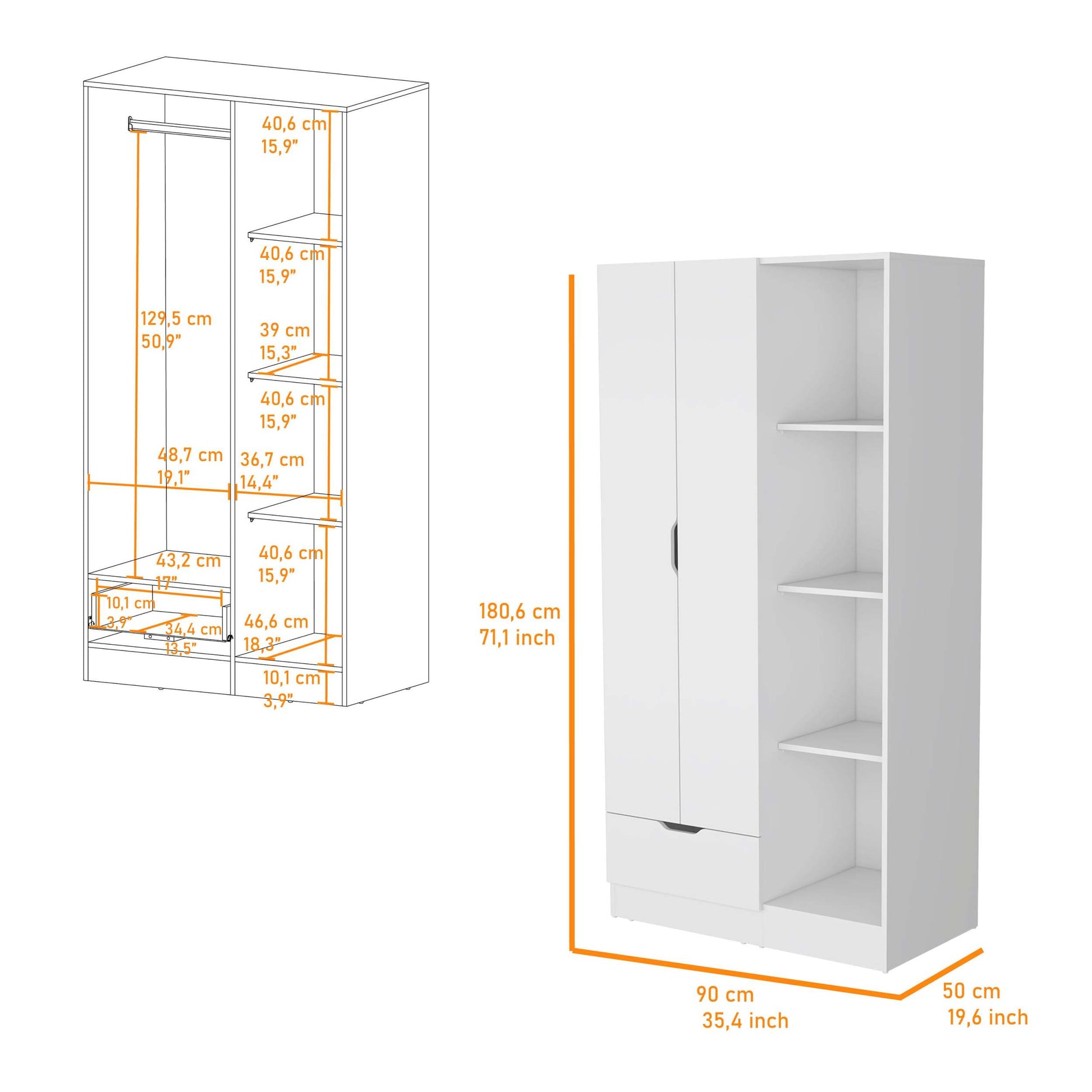 Cimarron 2 Door Armoire With Open Compartment White White Engineered Wood