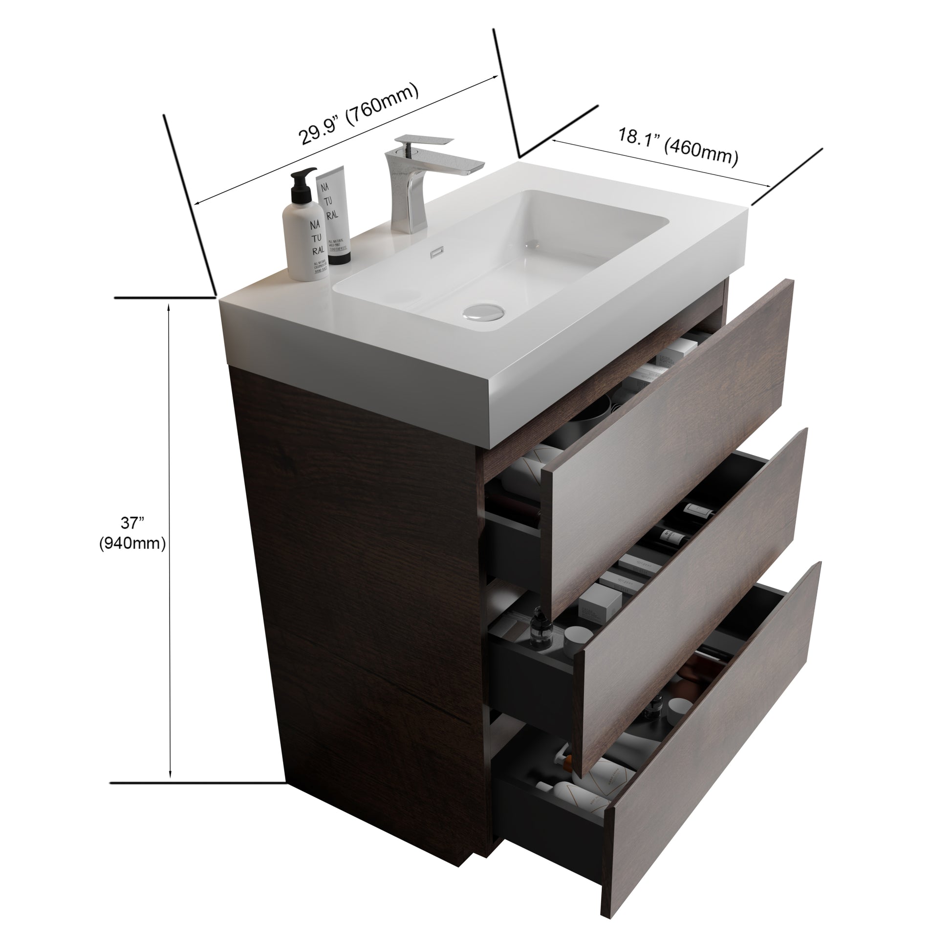 Alice 30" Walnut Bathroom Vanity With Sink, Large Storage Freestanding Bathroom Vanity For Modern Bathroom, One Piece White Sink Basin Without Drain And Faucet, Pre Assembled White Walnut Melamine