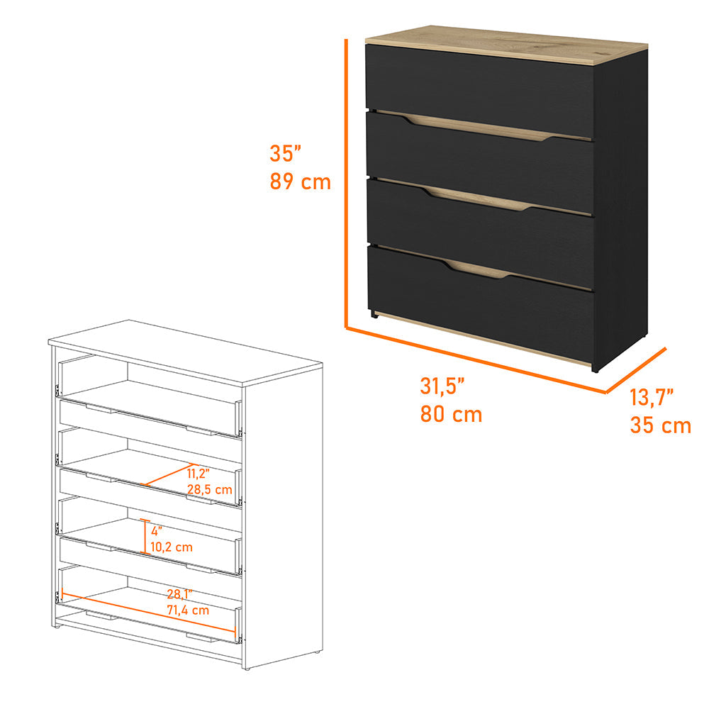 Hartford 3 Piece Bedroom Set, Two Nightstands And Dresser, Black, Pine And Light Oak Black Bedroom Engineered Wood