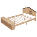 Full Size House Platform Bed with LED Lights and box spring not required-full-natural