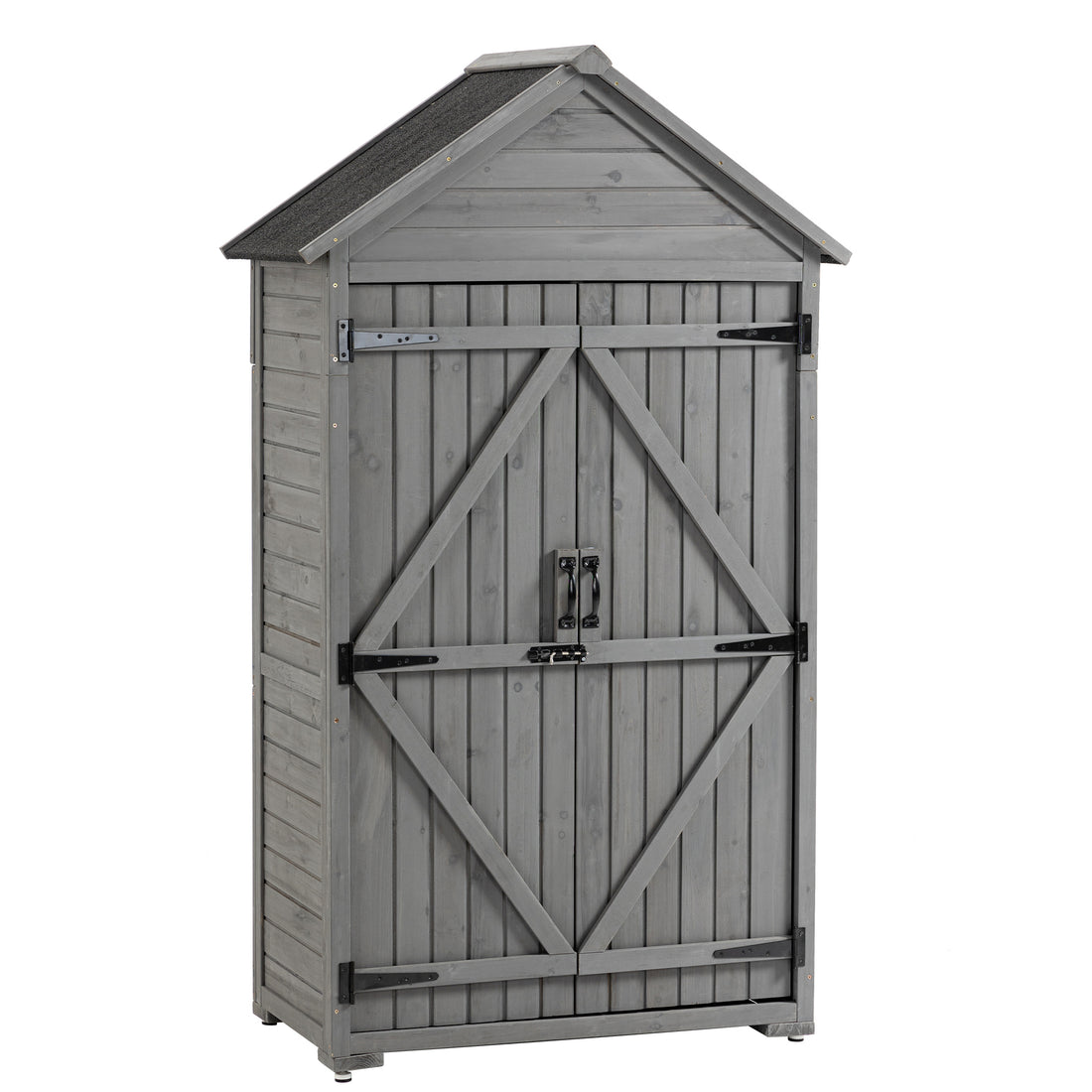 Outdoor Storage Cabinet, Garden Wood Tool Shed, Outside Wooden Shed Closet With Shelves And Latch For Yard 39.56"X 22.04"X 68.89" Grey Wood Stainless Steel