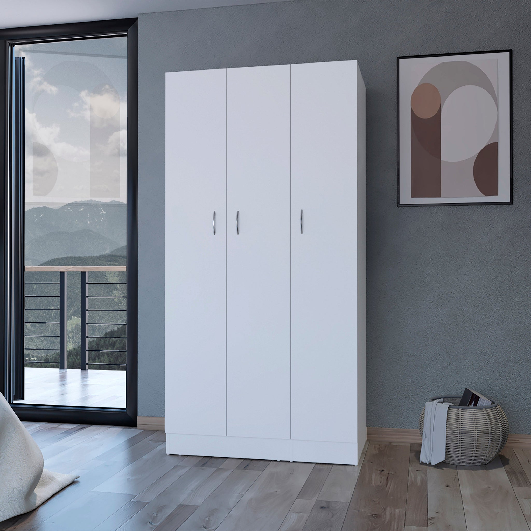 Augusta 3 Door Wardrobe With Hanging Rod White White Engineered Wood