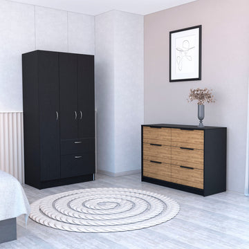 3 piece dresser set Capwell 2 Piece Bedroom Set, Armoire And Dresser, Black And Pine Black Bedroom Engineered Wood