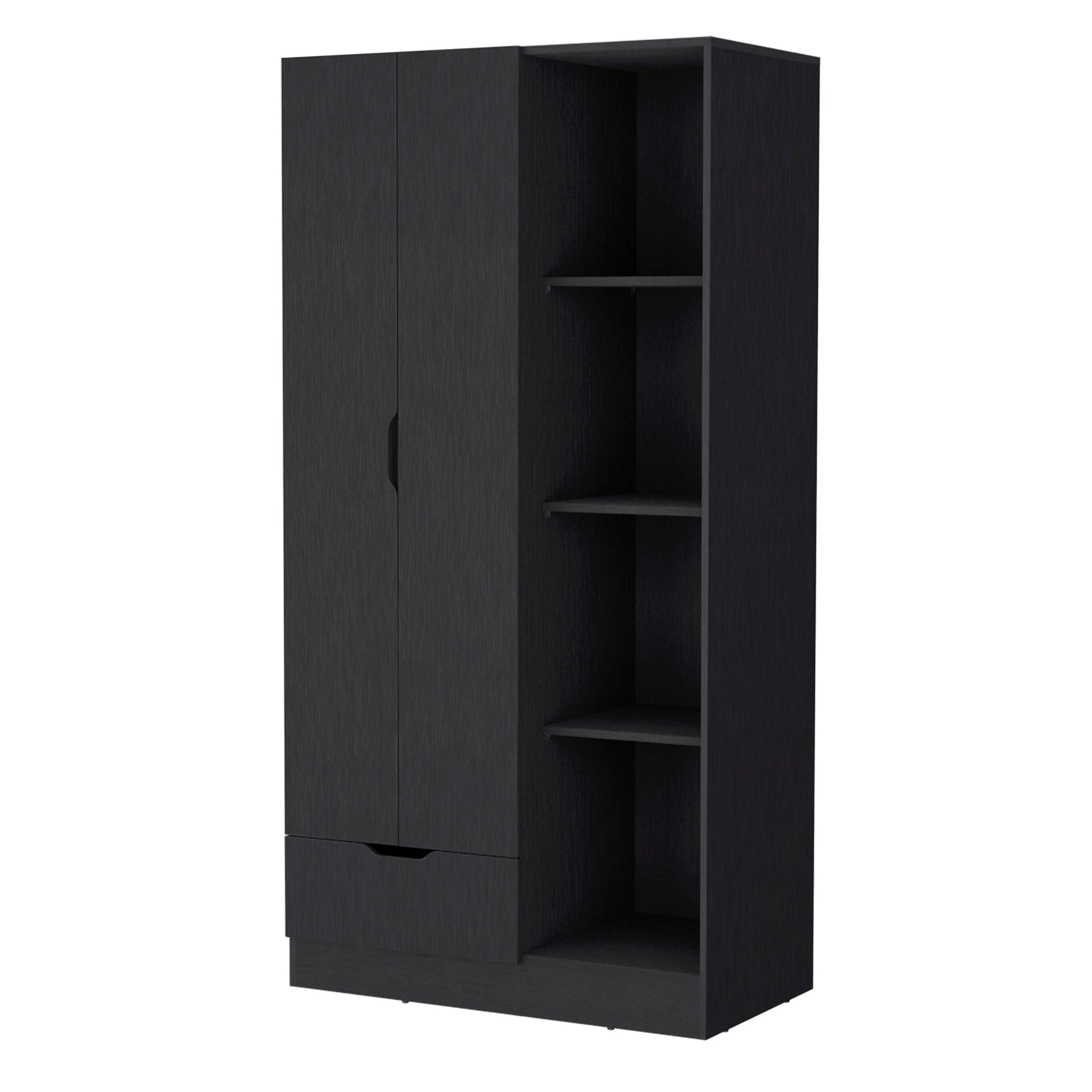 Cimarron 2 Door Armoire With Open Compartment Black Black Engineered Wood