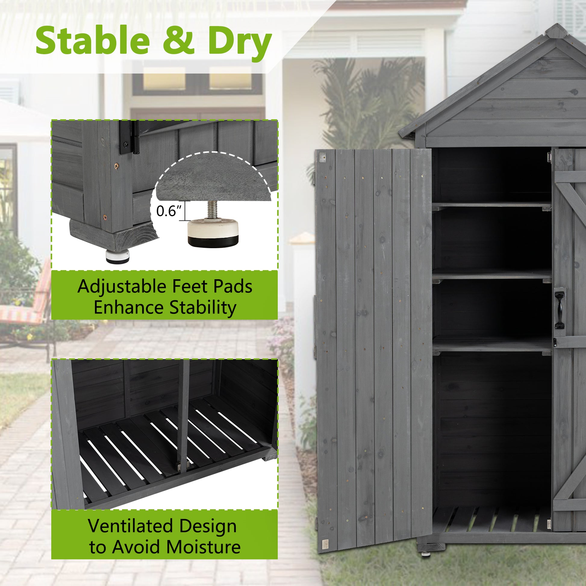 Outdoor Storage Cabinet, Garden Wood Tool Shed, Outside Wooden Shed Closet With Shelves And Latch For Yard 39.56"X 22.04"X 68.89" Grey Wood Stainless Steel
