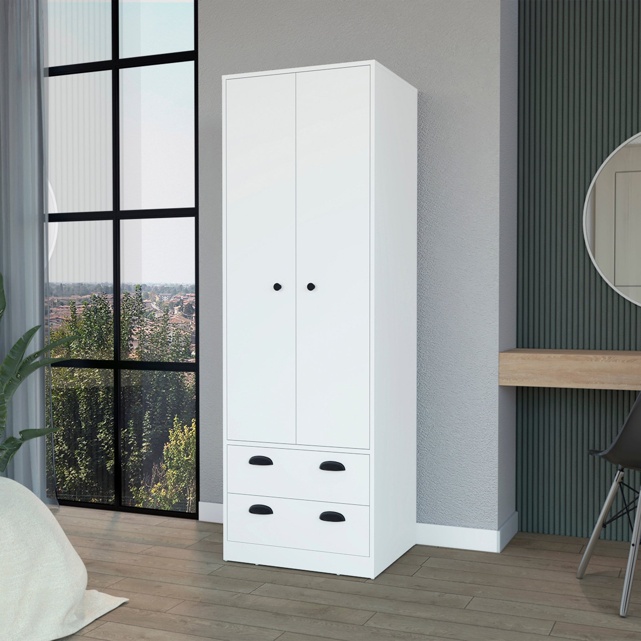 Westminster 2 Door 2 Drawer Armoire With Hanging Rod White White White Bedroom Engineered Wood