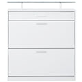 Slim Entryway Organizer With 2 Flip Drawers, Tempered Glass Top Shoe Storage Cabinet With Drawer, Free Standing Shoe Rack With Led Light For Hallway, White Square 3 4 Drawers White Primary Living Space Glass Shelves Modern Particle Board