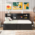 Metal Twin Size Daybed With Twin Size Trundle, Storage Shelves And Usb Ports, Black Box Spring Not Required Twin Black Metal Bed Frame Metal & Wood